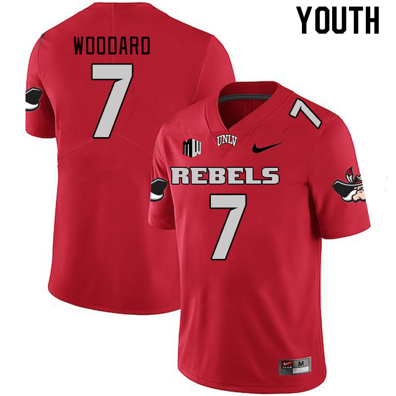 Youth #7 Jackson Woodard UNLV Rebels 2023 College Football Jerseys Stitched-Scarlet - Click Image to Close